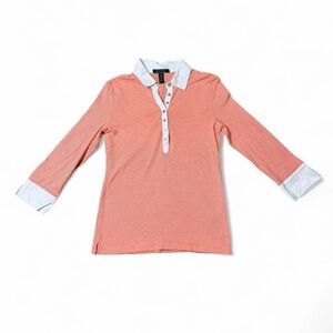 Ralph Lauren Peach White Stripe 100% Cotton Henley Top Size Medium